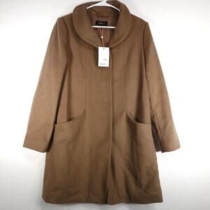 NWT Quince Womens Medium Italian Wool Cocoon Coat Dark Camel Tan Retro $170 3355